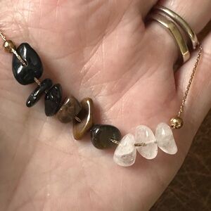 Gold tone chain with multi colored natural healing stones Necklace